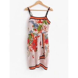 Yoana Baraschi Silk Floral Dress Size M Sleeveless Bright Spring Summer